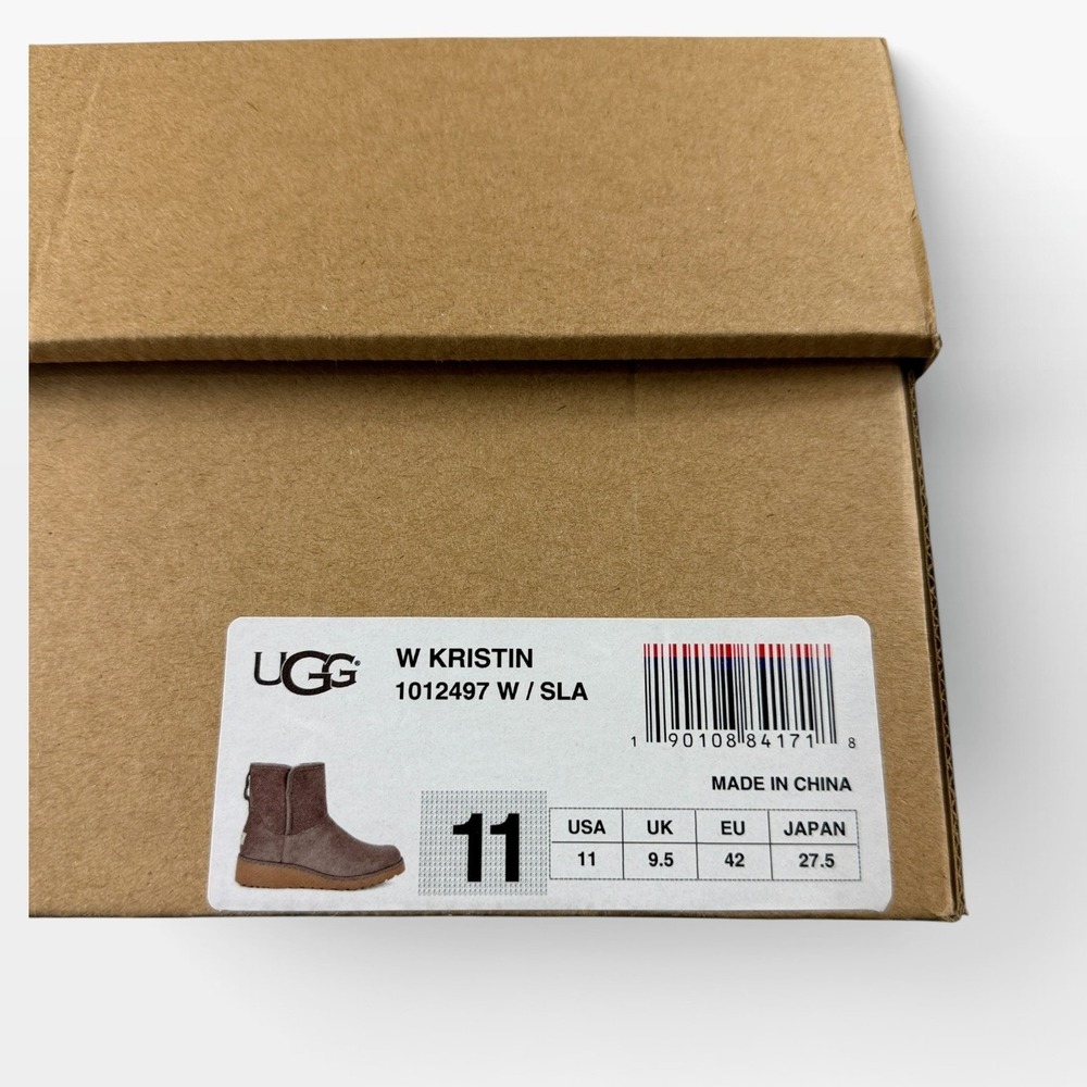 UGG Kristin Ankle Boots 1012497 Womens Size 11 Slate Suede Shearling Wedge NEW - Picture 10 of 10